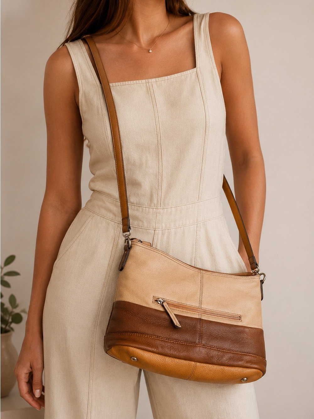 Tignanello Striped Lined Handbag Interior in Cream and Brown